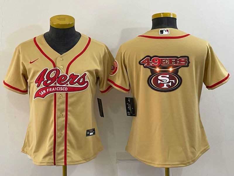 Womens San Francisco 49ers Gold Team Big Logo With Patch Cool Base Stitched Baseball Jersey